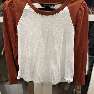 Veronica Beard White and Brown Long Sleeve Top
